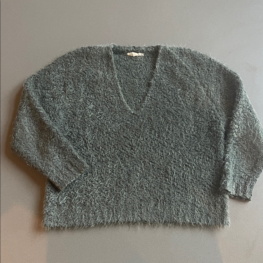 Lovestitch Fuzzy Sage V-Neck Sweater